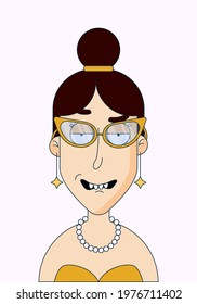 Cartoon image of a rich woman in expensive jewelry and pearls. Vector illustration in a flat style. A lady of the court at a ball