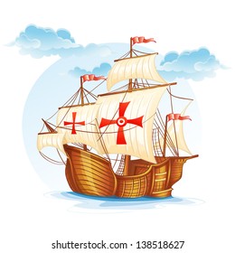 Cartoon image of a sailing ship of Spain, XV century