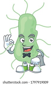 A cartoon image of salmonella as a waiter character ready to serve. Vector illustration