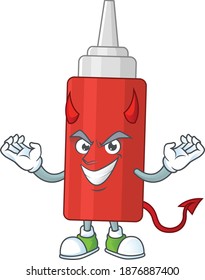 A cartoon image of sauce bottle as a devil character. Vector illustration