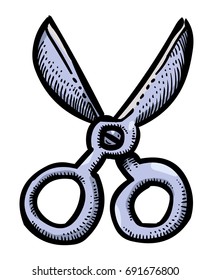 Cartoon image of Scissors Icon. An artistic picture.
