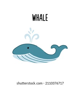 Cartoon image of a sea whale in a simple flat style on a white background