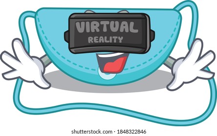 A cartoon image of sling bag using modern Virtual Reality headset
