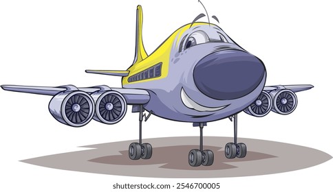 Imagen de dibujos animados de un avión de cara sonriente. 