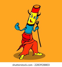 cartoon image of smoking devil carrying a black stick