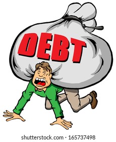 Cartoon Image of Someone Being Weighed Down by Too Much Debt