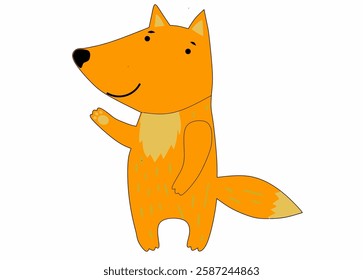 Cartoon image of a standing orange fox. The fox is depicted in a simple, flat design style, with solid orange coloring and minimal detailing