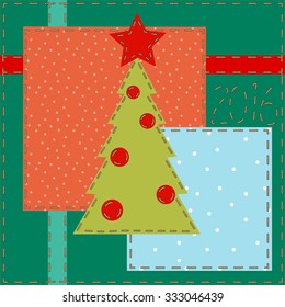 cartoon image, stitched thread on the topic of Christmas and New Year
