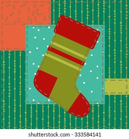 cartoon image, stitched thread on the topic of Christmas and New Year