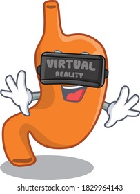 Imagen de caricatura del estómago usando auriculares modernos de Realidad Virtual