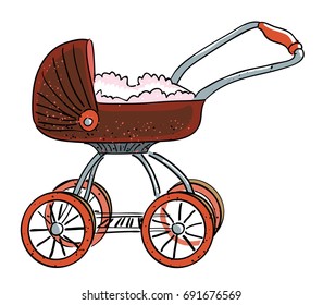 Cartoon image of Stroller Icon. An artistic picture.