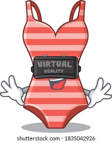 A cartoon image of swimsuit using modern Virtual Reality headset