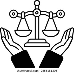 A cartoon image of two hands holding a scale