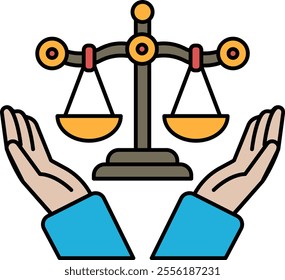 A cartoon image of two hands holding a scale