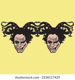 cartoon image of two murderer called as joker in yellow vintage