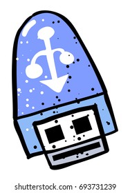 Cartoon image of USB flash. An artistic freehand picture.