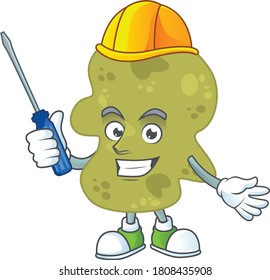 A cartoon image of verrucomicrobia in a automotive character. Vector illustration