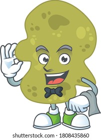 A cartoon image of verrucomicrobia as a waiter character ready to serve. Vector illustration