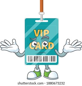 A cartoon image of VIP pass card in smirking face. Vector illustration