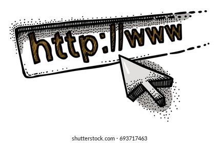 Cartoon image of Website Icon. Go to web pictogram. Internet symbol. An artistic freehand picture.