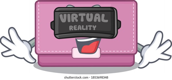 A cartoon image of womens wallet using modern Virtual Reality headset