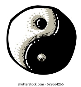 Cartoon image of Ying yang Icon. An artistic freehand picture.