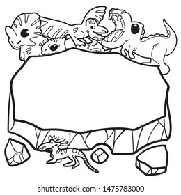 Cartoon images of dinosaur with different actions and emotions. hand drawn doodle illustration.