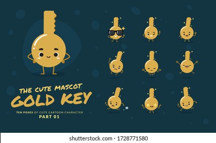 cartoon images of Golden Key. First set. Vector Illustration