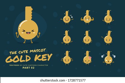 cartoon images of Golden Key. Second set. Vector Illustration