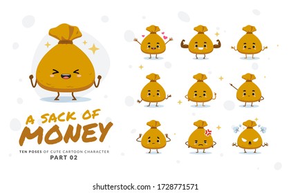 cartoon images of Money sack. Second set. Vector Illustration