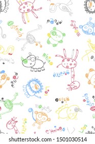 cartoon images of several animals protected with abstract contours, vector illustrations, suitable for children's clothes designs