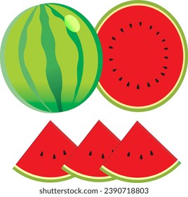 Cartoon images of whole and split watermelons