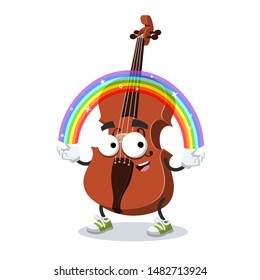 cartoon imagination classical brown wooden violin character mascot smiling on white background