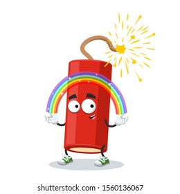 cartoon imagination dynamite stick with a lit wick character mascot smiling on white background