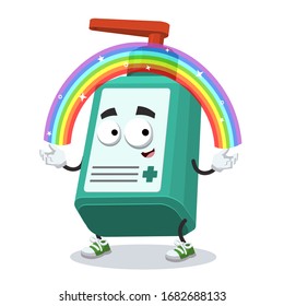 cartoon imagination medical hand antiseptic bottle character mascot smiling on white background