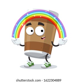cartoon imagination paper cup of coffee character mascot smiling on white background