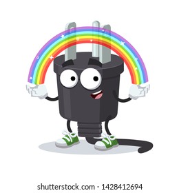 cartoon imagination power plug type B character mascot smiling on white background