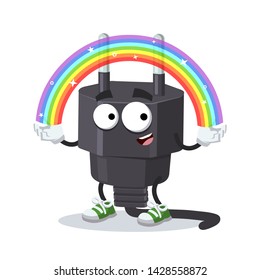 cartoon imagination power plug type C character mascot smiling on white background