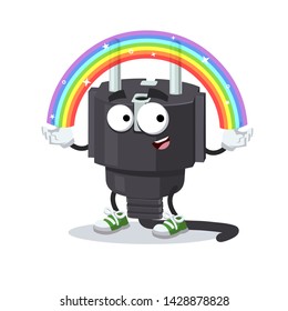 cartoon imagination power plug type E character mascot smiling on white background
