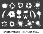 Cartoon impact effect. White air explosion and sound wave comic effect. Vector isolated set