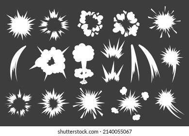 Cartoon impact effect. White air explosion and sound wave comic effect. Vector isolated set