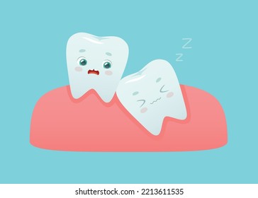 La caricatura impactó a los dientes en la encía. La impacción de los dientes es una escena linda para la clínica dental de los niños. Duelo de sabiduría durmiente.