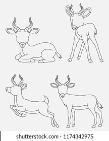 Cartoon Impala thin lines collection isolated on white background