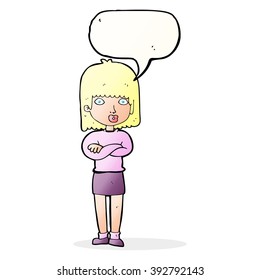cartoon impatient woman with speech bubble