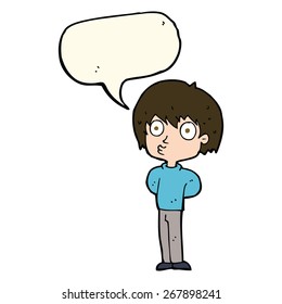 cartoon impressed boy with speech bubble