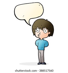 cartoon impressed boy with speech bubble