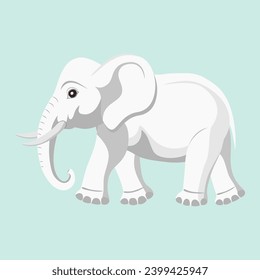 Cartoon Indian elephant side view. Large land mammal. The largest land animal. Herbivorous mammal with a trunk, tusks and large ears. Vector illustration.