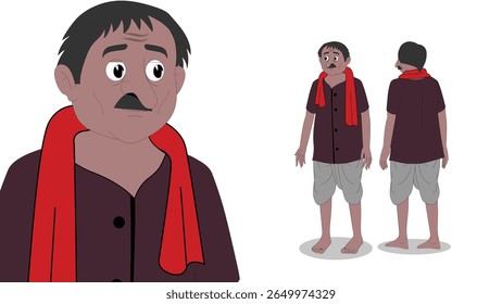 Cartoon Indian farmer in traditional attire with red scarf