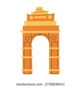 Caricatura Puerta india de la Ilustración vectorial de Delhi aislada. Lugar famoso de la India y objeto famoso. Icono de la puerta de la India, símbolo de la cultura, elemento de diseño de viaje. Ilustración plana de patrimonio histórico