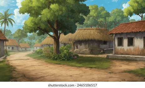 A cartoon Indian house indian village vector many house